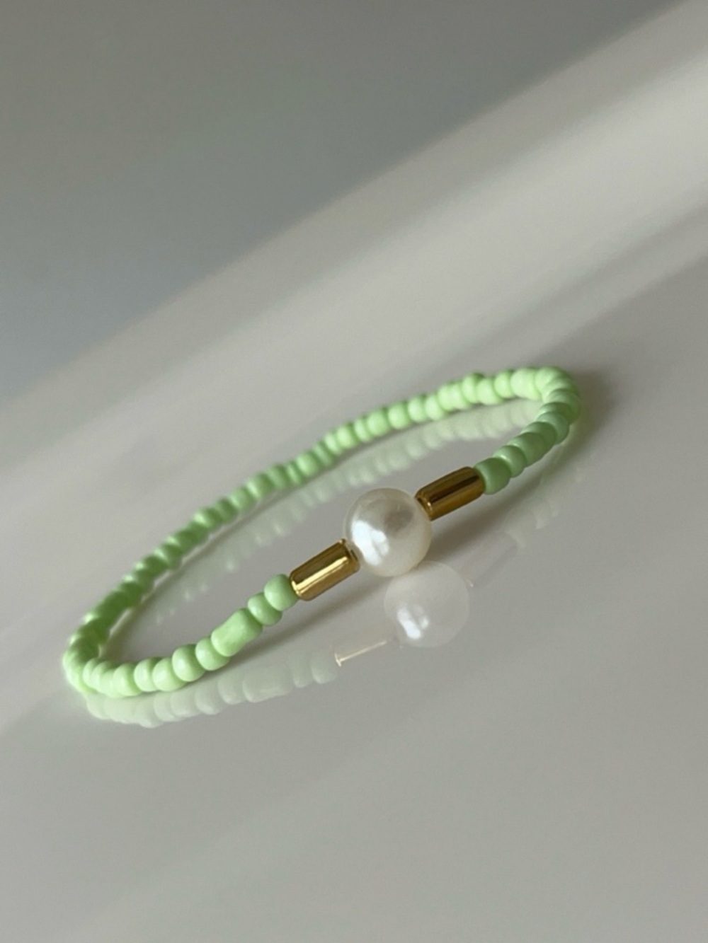 Mint Beaded Pearl Accent Bracelet